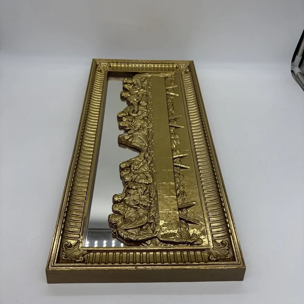 Vintage Home Interiors Last Supper Mirrored Plaque Wall Hanging Gold Made In USA